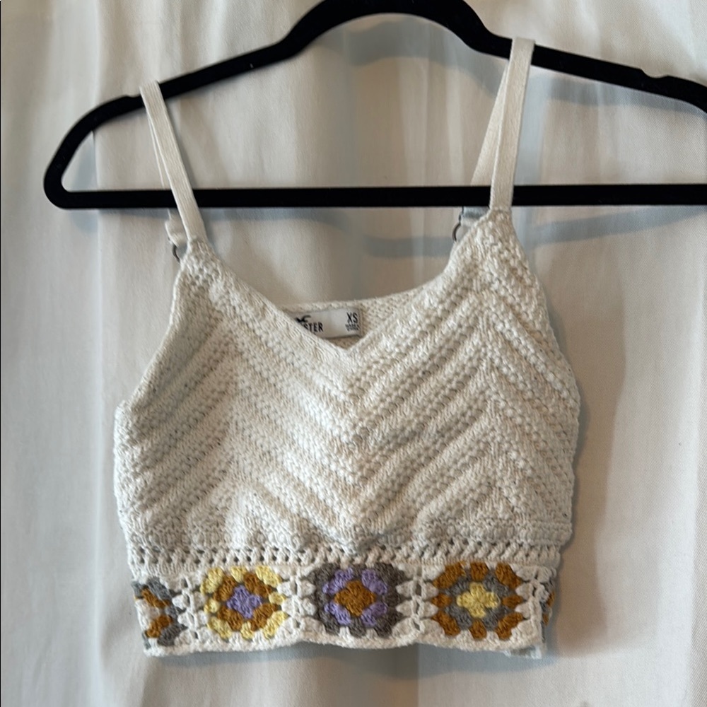 Hollister Crochet Knit Top in Cream and Multicolor